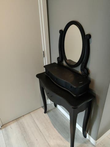 Zwart geschilderde kaptafel met spiegel, origineel wit
