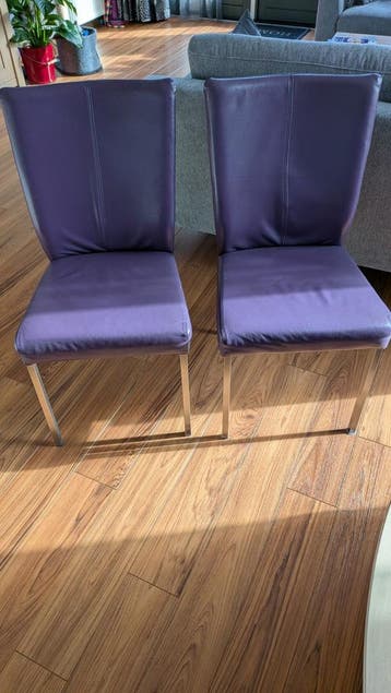 6 paarse leren eetkamerstoelen