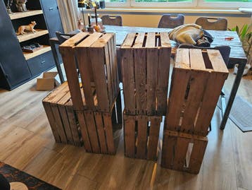 Set van 7 vintage houten kruitkisten / opbergkisten