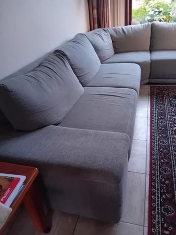 Grijze hoekbank met armleuningen - 300x270x90cm