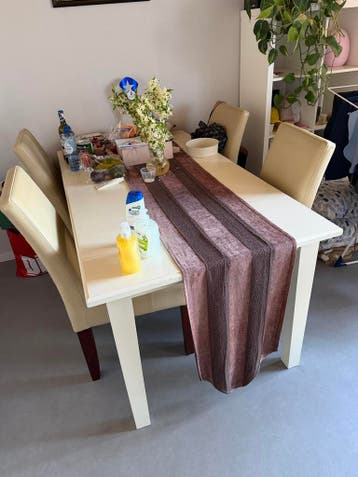 Eettafel met 4 stoelen - Crème/Wit