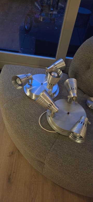 2x Plafondlampen met 3 spots - Geborsteld metaal