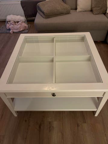 Witte salontafel met glazen blad en lade gratis