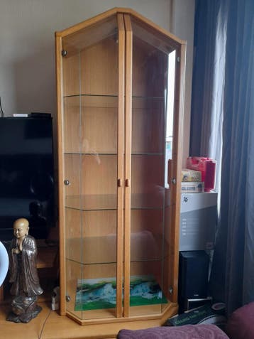 Glazen vitrinekast met houten frame