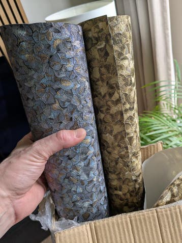 Behang blauw en goud GRATIS