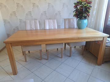 Gratis ophalen, eiken eetkamer tafel met 6 leren stoelen