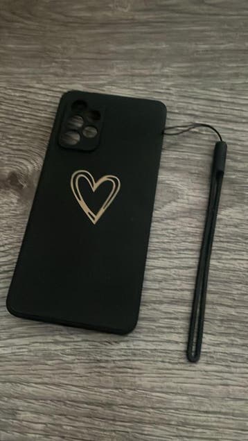 telefoonhoesje samsung a52s zwart met zilver hartje  verzen