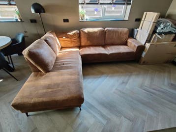 Mooie cognac microleder hoekbank