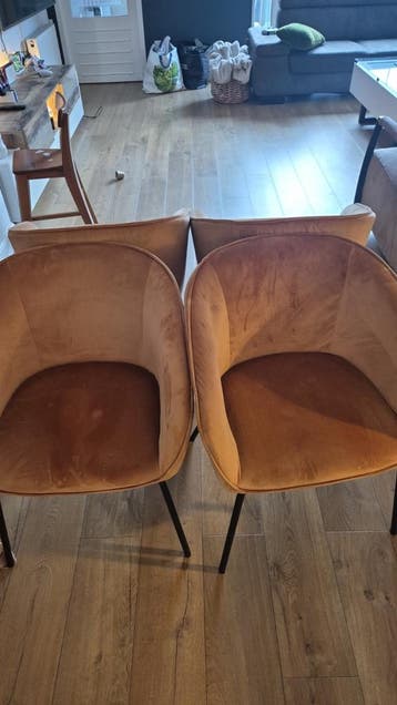 Set van 4 fluwelen eetkamerstoelen - Bruin/Taupe