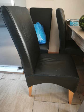 Zwarte leren eetkamerstoelen - Set van 4