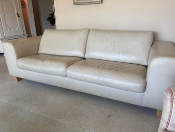 Comfortabele 3-zitsbank, crème leer, 230x80x66 cm
