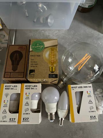 Diverse LED Lampen: E27, E14, Vintage en Modern