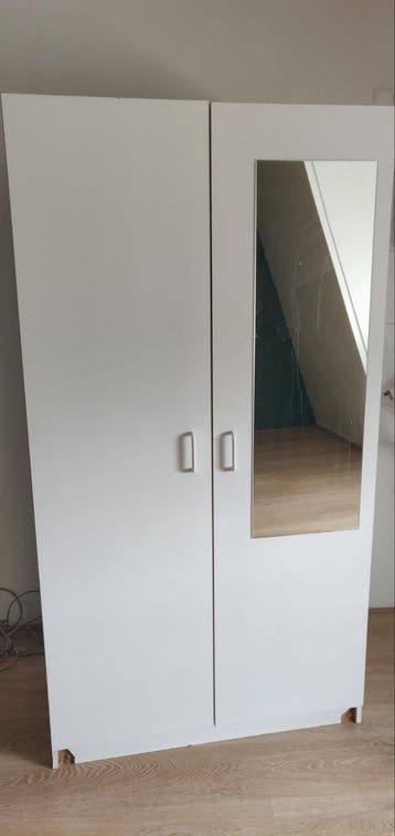 Witte kledingkast met spiegel, 170x90 cm