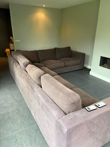 Comfortabele tweedehands hoekbank - Bruin stof