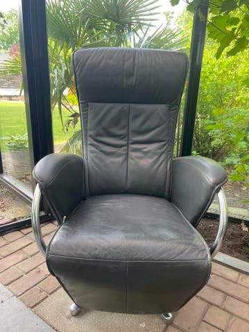 Zwart/grijs leren relaxstoel
