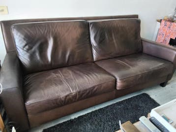 Donkerbruine leren 3zits bank
