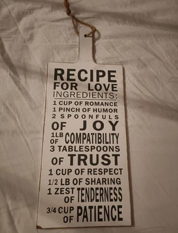 Decoratief tekst plankje 'Recipe for Love'