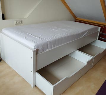 Eenpersoonsbed 90x200 met matras en 2 opberglades