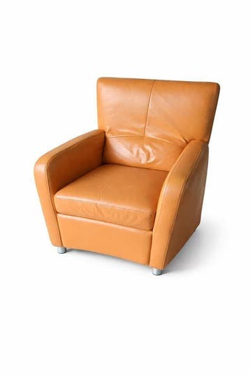 Set van twee lichtbruine leren fauteuils [GRATIS]