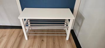 Witte schoenenbank met metalen rekken (81x34x50 cm)