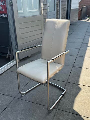Set van 4 Eettafelstoelen - Crèmekleurig Leer en Metaal