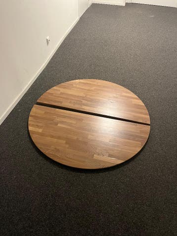 Teak Tafel rond blad, 2 losse bladen massief hout