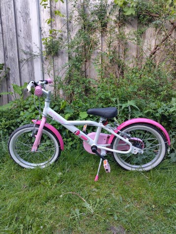 Btwin kinderfiets 16 inch wit/roze