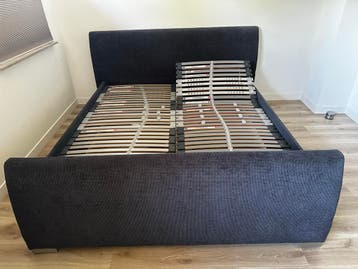 Tweepersoonsbed met lattenbodems, donkergrijs, verstelbaar