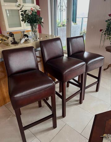 4 barstoelen van leer en hout - GRATIS af te halen