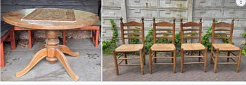 Vintage eettafel en 4 stoelen
