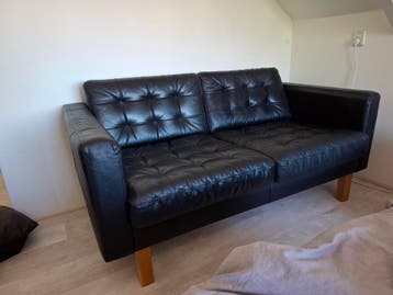 Bank, tweepersoons, zwart, leren, gratis!