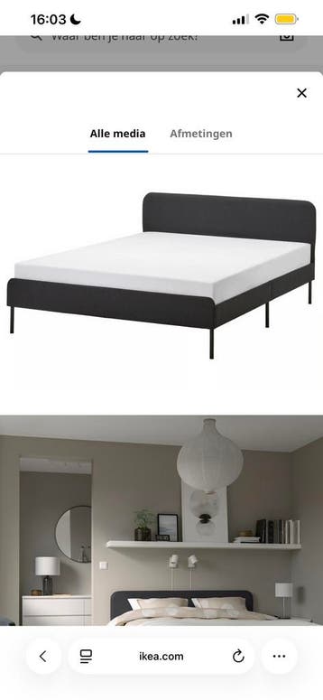 IKEA SLATTUM gestoffeerd bed 160x200 VISSLE donkergrijs