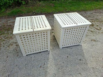2x Houten Wasboxen / Opbergmanden met Deksel