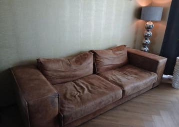 Comfortabele cognac bank - 260x100 cm - Uitstekende staat