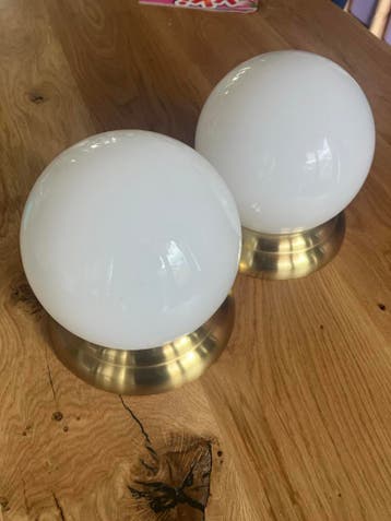 Set van 2 Plafondlampen / Plafonnières - Wit Glas & Messing