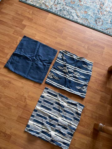 Set van 3 blauwe kussenhoezen, diverse patronen