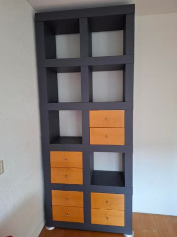 Boekenkast met 8 lades en 6 open vakken - 235x98x37 cm