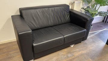 Tweezits leren bank - Zwart