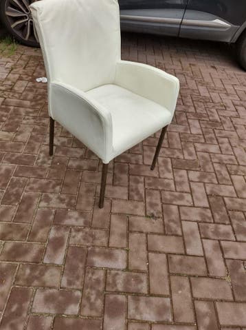 Gratis afhalen 6 wit lederen eettafel stoelen met leuningen