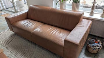 Leren 2,5 zitsbank in cognac kleur