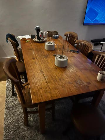 Teakhouten eettafel met 5 stoelen