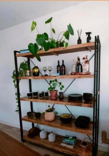 Industriële Open Kast met Houten Planken - 150x200x40 cm
