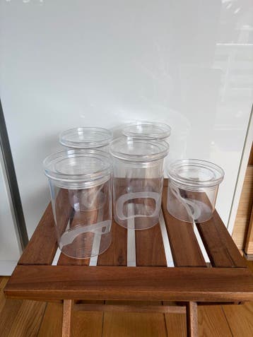 Set van 5 transparante voorraadpotten met deksel