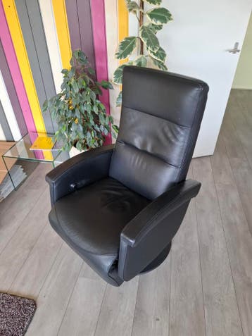 Zwarte Leren Relaxfauteuil met Voetensteun