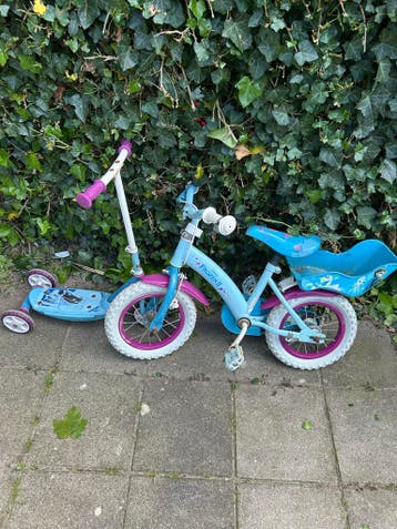 Kinderfietsje Frozen met zijwieltjes en stepje - Gratis