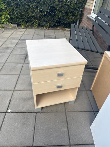 2x Nachtkastje/Bijzettafel met 2 lades en open vak