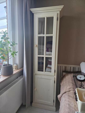 Mooie vitrinekast met glazen deur en opbergruimte