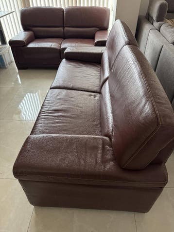 Comfortabele bordeaux leren tweezits + driezits bank
