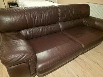 Gratis - Comfortabele bruine leren driezitsbank