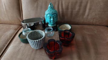 Gratis diverse potjes, theelichtjeshouders en boeddha